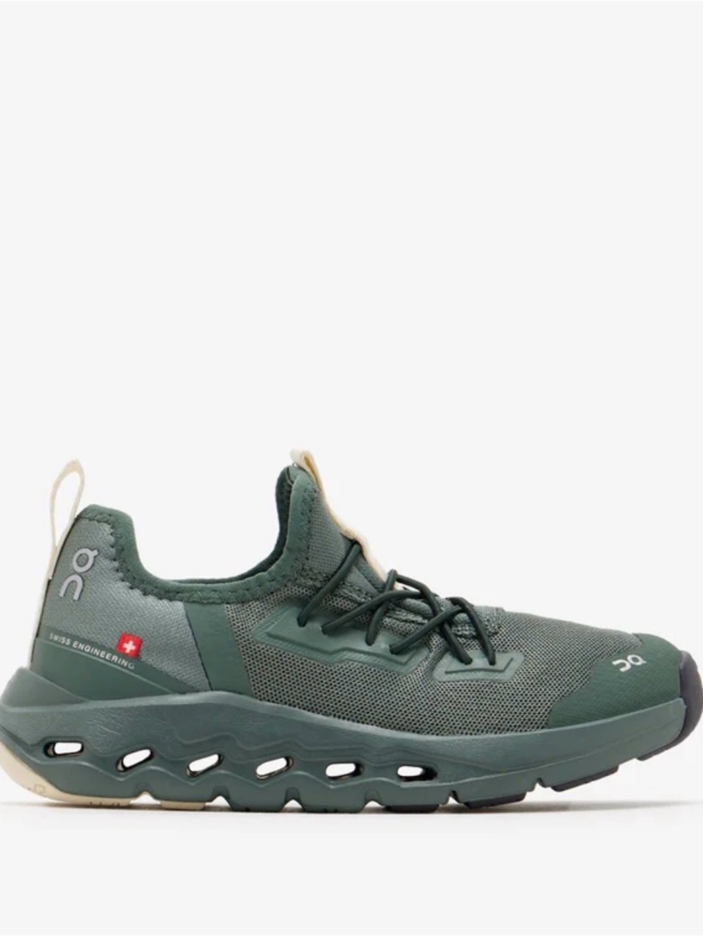 On Running Kids Sneakers in Forest Green with Cream Accents